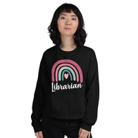 Ideal Back to School Gift for School Librarians - Vibrant Rainbow Librarian Groovy Cozy Sweatshirt - Embrace Your Bookish Style - Black, Men