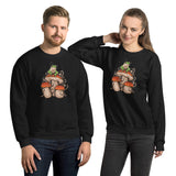 Mushroom & Frog Aesthetic Goblincore & Fairycore Sweatshirt - Cottagecore Mycology Pullover for Forager, Mushroom Hunter & Nature Lover - Black, Unisex