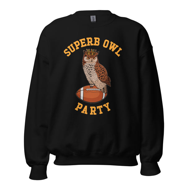 Owl Aesthetic Sweatshirt - Superb Owl Football Party Sweatshirt - Cottagecore Granola Pullover for Outdoorsy Birder, Football Lovers - Black