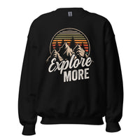 Explore More Boho Retro Aesthetic Sweatshirt - Hikecore Granola Mountain Themed Pullover for Wanderlust, Outdoorsy Camper & Hiker - Black