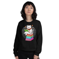 Purr-fect Book Lovers Gift Cute Cat Reading Book Sweatshirt - Adorable Cat Bookish Sweatshirt for Librarians, Cat and Book Enthusiasts - Black, Women