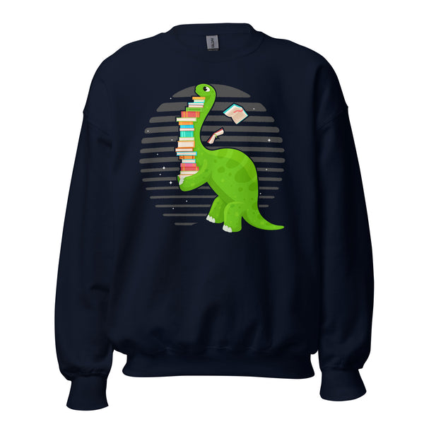 Ideal Gift for Book Lovers Cute Dinosaur Book Sweatshirt - Cozy and Playful Women's Pullover for Bookworms, Librarians, Avid Readers - Navy