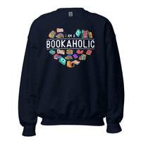 Ideal Literary Gift for Book Lovers - I'm A Bookaholic Groovy Cozy Unisex Bookish Sweatshirt for Bookworms, Librarians, Avid Readers - Navy