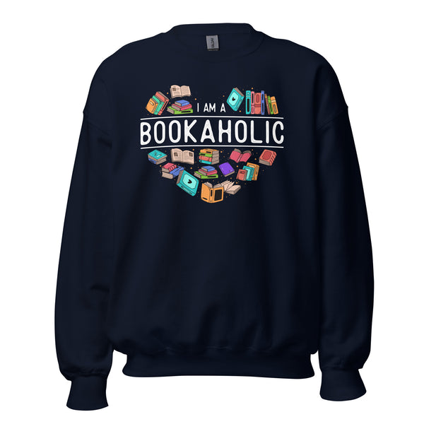 Ideal Literary Gift for Book Lovers - I'm A Bookaholic Groovy Cozy Unisex Bookish Sweatshirt for Bookworms, Librarians, Avid Readers - Navy