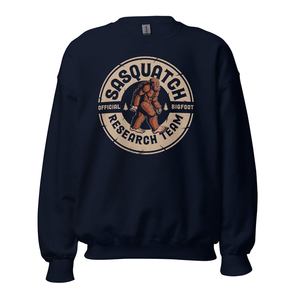 Official Sasquatch Bigfoot Research Team Sweatshirt - Cryptid Hunting Gear for Camping Crew & Squad, Wilderness Adventure Enthusiast - Navy