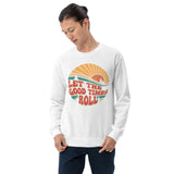 Gift for Happy Camper - Camping, Glamping Cozy Sweatshirt - Family Road Trip, Overlanding Pullover - Let The Good Times Roll Sweatshirt - White