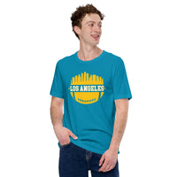 Los Angeles Skyline Football Fanatic Vintage Graphic T-Shirt: Ideal Gift for Him & Her, Football Fans - Retro Style Game Day Tee - Aqua