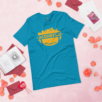 Jacksonville Skyline Football Fanatic Vintage Graphic T-Shirt: Gift Ideas for Him & Her, Football Fans - Retro Style Game Day Shirt - Aqua