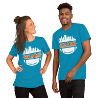 Miami Skyline Football Fanatic Vintage Graphic T-Shirt: Gift Ideas for Him & Her, Football Fans - Retro Style Game Day Shirt - Aqua, Unisex