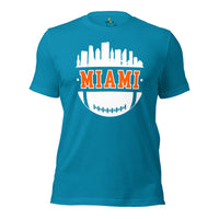 Miami Skyline Football Fanatic Vintage Graphic T-Shirt: Gift Ideas for Him & Her, Football Fans - Retro Style Game Day Shirt - Aqua