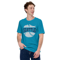 Vintage Seattle Skyline Baseball Fanatic Shirt: Gift Ideas for Him & Her, Baseball Lovers & Enthusiasts - Retro Style Game Day Tee - Aqua
