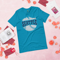 Vintage Seattle Skyline Baseball Fanatic Shirt: Gift Ideas for Him & Her, Baseball Lovers & Enthusiasts - Retro Style Game Day Tee - Aqua