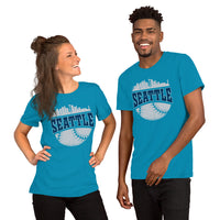 Vintage Seattle Skyline Baseball Fanatic Shirt: Gift Ideas for Him & Her, Baseball Lovers & Enthusiasts - Retro Style Game Day Tee - Aqua, Unisex