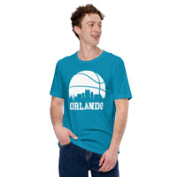 Christmas Gift Ideas for Basketball Lover, Coach & Player - Senior Night, Game Outfit & Attire - Orlando Skyline B-ball Fanatic Tee - Aqua
