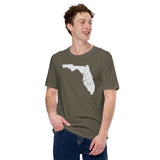 Buck & Deer Hunting T-Shirt - Gift for Hunter, Bow Hunter & Archer - Elk Hunting Season Tee - Buck Antler Florida Map Themed Shirt - Army