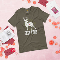 Buck & Deer Hunting T-Shirt - Gift for Hunter, Bow Hunter, Archer & Caribou Animals Lover - Hunting Season Tee - Deer Fast Food Shirt - Army