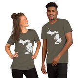 Buck & Deer Hunting T-Shirt - Gift for Hunter, Bow Hunter & Archer - Elk Hunting Season Shirt - Buck Antlers Michigan Map Themed Shirt - Army, Unisex