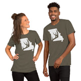 Buck & Deer Hunting T-Shirt - Gift for Hunter, Bow Hunter & Archer - Elk Hunting Season Shirt - Buck Antler Missouri Map Themed Shirt - Army, Unisex