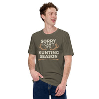 Hunting T-Shirt - Gifts for Hunters, Bow Hunters & Archers - Duck & Deer Hunting Season Tee - Sorry I Can't It's Hunting Season Shirt - Army