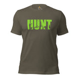 Hunting T-Shirt - Gifts for Hunters, Bow Hunters & Archers - Duck, Buck & Deer Hunting Season Tee - Hunt Retro Aesthetic Shirt - Army