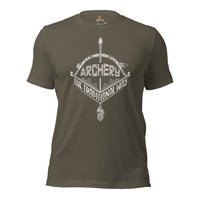 Bow Hunting T-Shirt - Gifts for Hunters, Archers - Buck Antlers Hunting Season Merch - Archery The Traditional Way Aztec Art Shirt - Army