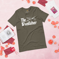 Drum Kit Set T-Shirt - Music Band Concert Tee Shirts - Drumming Gifts, Presents for Drummers & Musicians - Vintage The Drumfather Tee - Army