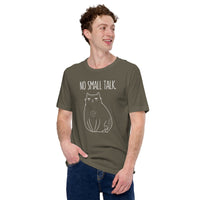 Black Cat Themed Clothes & Attire - Funny Cat Mom & Dad Tee Shirts - Presents, Gift Ideas For Cat Lovers & Owners - No Small Talk Shirt - Army