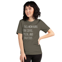 Shih Tzu Dog Themed Clothes - Canine Tee Shirts For Humans - Gifts for Dog Moms & Lovers - This Mom Runs On Pizza And Coffee T-Shirt - Army