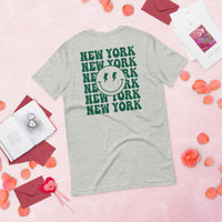 Happy Smiley Face Emoji T-Shirt - New York Football Fanatic Vintage Graphic Shirt: Gift for Him & Her, Football Fans - Athletic Heather, Back