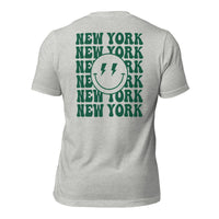 Happy Smiley Face Emoji T-Shirt - New York Football Fanatic Vintage Graphic Shirt: Gift for Him & Her, Football Fans - Athletic Heather, Back