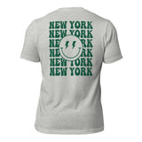 Happy Smiley Face Emoji T-Shirt - New York Football Fanatic Vintage Graphic Shirt: Gift for Him & Her, Football Fans - Athletic Heather, Back