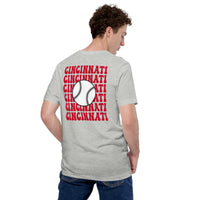 Retro Cincinnati Baseball Emblem Fanatic T-Shirt: Gift Ideas for Him & Her, Baseball Enthusiasts & Lovers - Vintage Game Day Shirt - Athletic Heather, Back