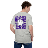 Retro Colorado Baseball Emblem Fanatic T-Shirt: Gift Ideas for Him & Her, Baseball Enthusiasts & Lovers - Game Day Tee - Athletic Heather, Back