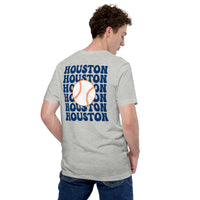 Retro Houston Baseball Emblem Fanatic T-Shirt: Gift Ideas for Him & Her, Baseball Enthusiasts & Lovers - Vintage Game Day Shirt - Athletic Heather, Back
