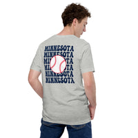 Retro Minnesota Baseball Emblem Fanatic T-Shirt: Gift Ideas for Him & Her, Baseball Enthusiasts & Lovers - Game Day Tee - Athletic Heather, Back
