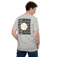 Retro Pittsburgh Baseball Emblem Fanatic T-Shirt: Gift Ideas for Him & Her, Baseball Enthusiasts & Lovers - Game Day Tee - Athletic Heather, Back