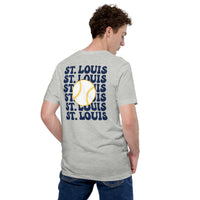 Retro St. Louis Baseball Emblem Fanatic T-Shirt: Gift Ideas for Him & Her, Baseball Enthusiasts & Lovers - Vintage Game Day Shirt - Athletic Heather, Back