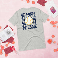 Retro St. Louis Baseball Emblem Fanatic T-Shirt: Gift Ideas for Him & Her, Baseball Enthusiasts & Lovers - Vintage Game Day Shirt - Athletic Heather, Back