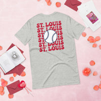 Retro St. Louis Baseball Emblem Fanatic T-Shirt: Gift Ideas for Him & Her, Baseball Enthusiasts & Lovers - Game Day Tee - Athletic Heather, Back