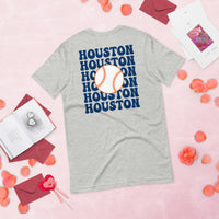Retro Houston Baseball Emblem Fanatic T-Shirt: Gift Ideas for Him & Her, Baseball Enthusiasts & Lovers - Vintage Game Day Shirt - Athletic Heather, Back