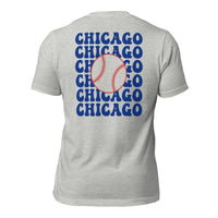 Retro Chicago Baseball Emblem Fanatic T-Shirt: Gift Ideas for Him & Her, Baseball Enthusiasts & Lovers - Game Day Tee - Athletic Heather, Back