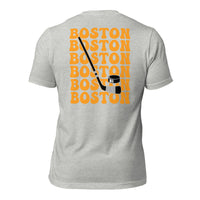 Hockey Game Outfit - Bday & Christmas Gift Ideas for Hockey Players - Retro Boston Hockey Emblem Fanatic T-Shirt - Athletic Heather, Back