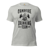 Campfire, Bonfire Drinking Team Shirt - Happy Camper Shirt - Roasting Smores & Marshmallow Camping Shirt - Glamping Crew/Squad Shirt - Athletic Heather