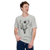 Monarch, Deer Skull & Mushroom Academia T-Shirt - Butterfly, Insect, Pollinator Shirt - Gift for Forager, Collector & Nature Lover - Athletic Heather