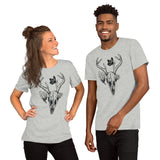 Monarch, Deer Skull & Mushroom Academia T-Shirt - Butterfly, Insect, Pollinator Shirt - Gift for Forager, Collector & Nature Lover - Athletic Heather, Unisex