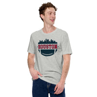 Houston Skyline Football Fanatic Vintage Graphic T-Shirt: Gift Ideas for Him & Her, Football Fans - Retro Style Game Day Shirt - Athletic Heather