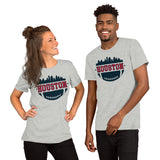 Houston Skyline Football Fanatic Vintage Graphic T-Shirt: Gift Ideas for Him & Her, Football Fans - Retro Style Game Day Shirt - Athletic Heather, Unisex