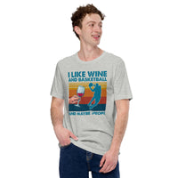 Christmas Gift Ideas for Basketball Lovers, Coach & Player, Wine Lovers - Game Outfit - I Like Basketball & Wine & Maybe 3 People Tee - Athletic Heather