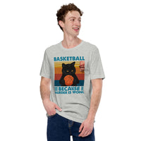 Christmas Gift Ideas for Basketball Lover, Coach & Player, Cat Lovers - Game Outfit - Funny Basketball Because Murder Is Wrong T-Shirt - Athletic Heather