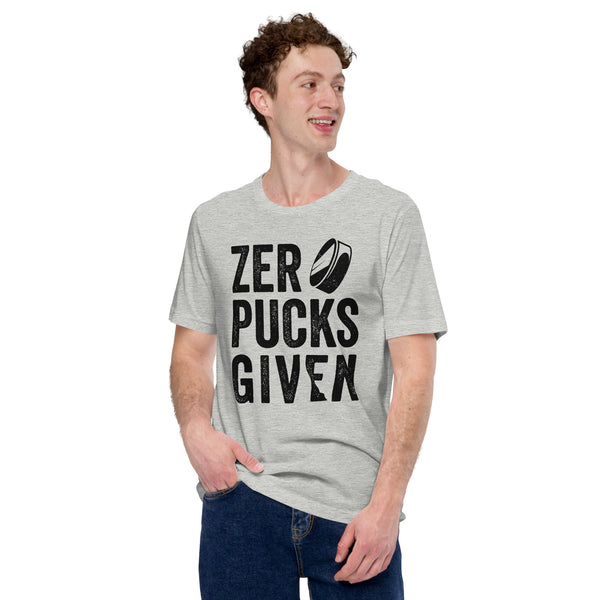 Hockey Game Outfit & Attire - Ideal Bday & Christmas Gifts for Hockey Players & Goalies - Funny Zero Pucks Given T-Shirt - Athletic Heather